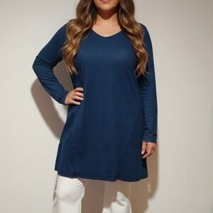 indigo purejill Denim Blue Tunic Large Flowy Boxy Oversized Cozy Knee Length